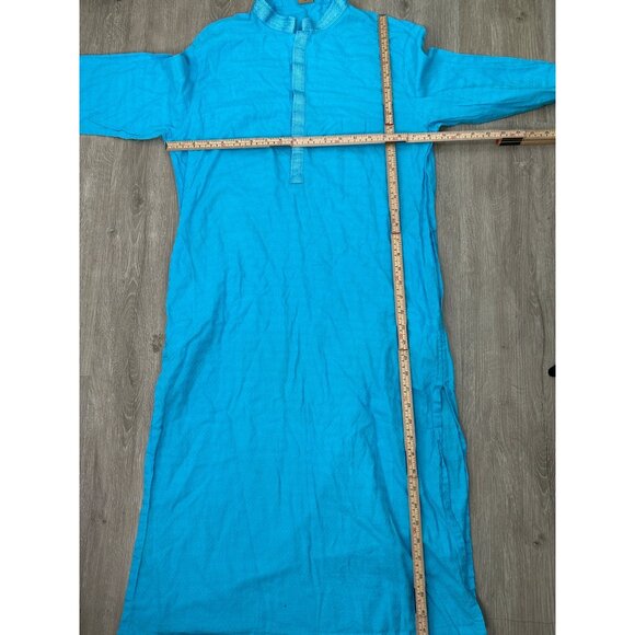 Kaftan Dress Women XL blue Button indian straight kurta kurti tunic mock neck - Picture 4 of 8